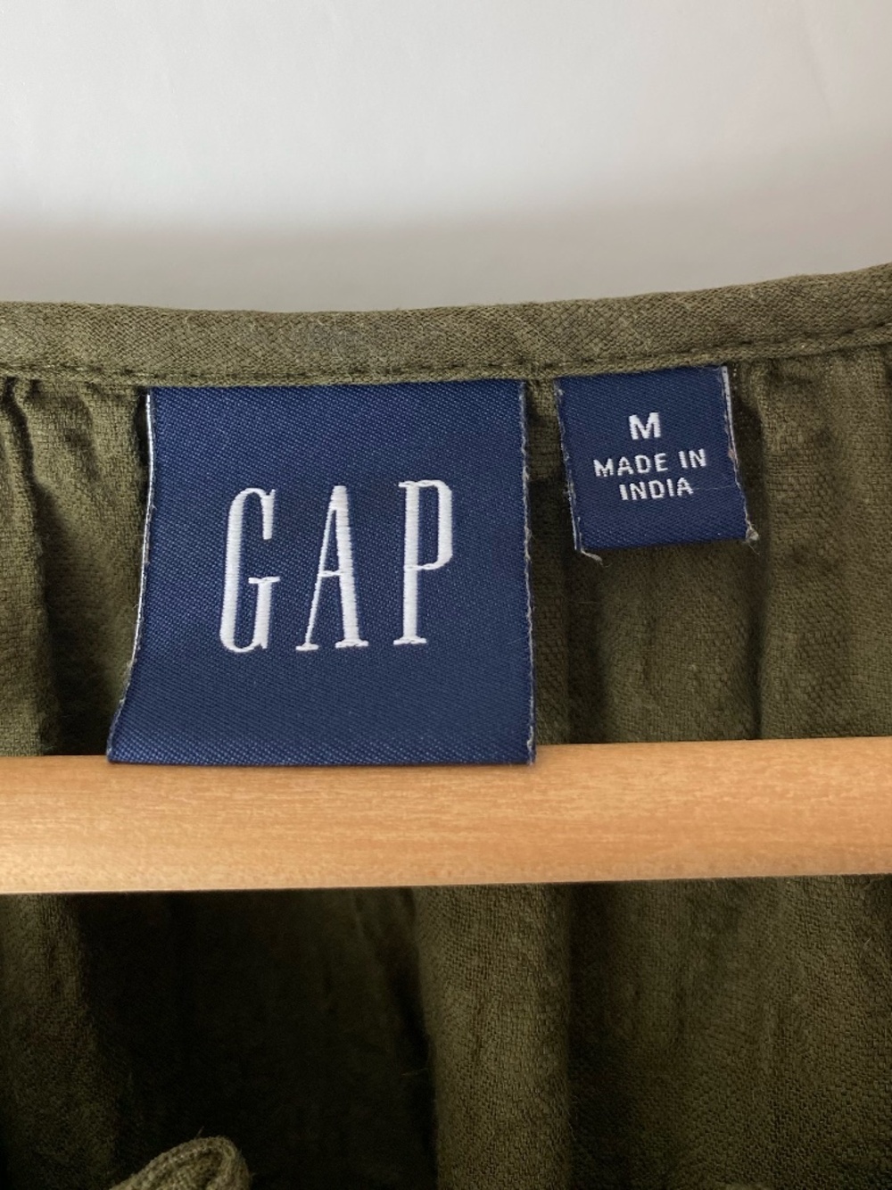 GAP Olive Green 100% Cotton Peasant Blouse 3/4 Ballon Sleeve Size M Women's - Picture 5 of 7